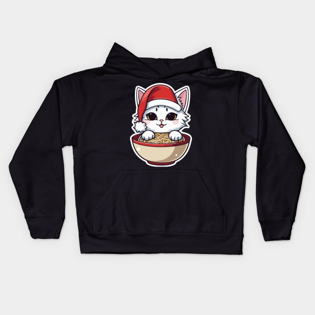 Kawaii ramen noodles Christmas cat design Kids Hoodie by Apparels2022